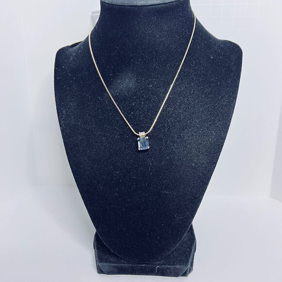 Christian Dior Gold Tone Necklace W/ Blue Emerald Cut & Clear Rhinestones (6014) - Picture 1 of 8